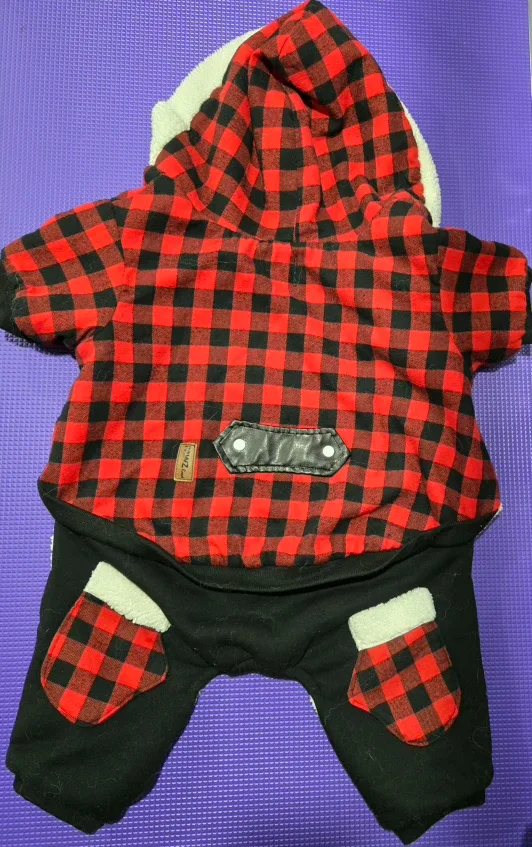 Red & Black Plaid Dog Onesie - Size XL image indicator(4)
