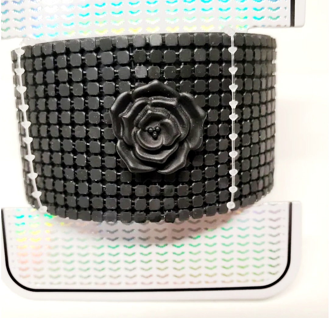 New Black Cuff Bracelet with Rose