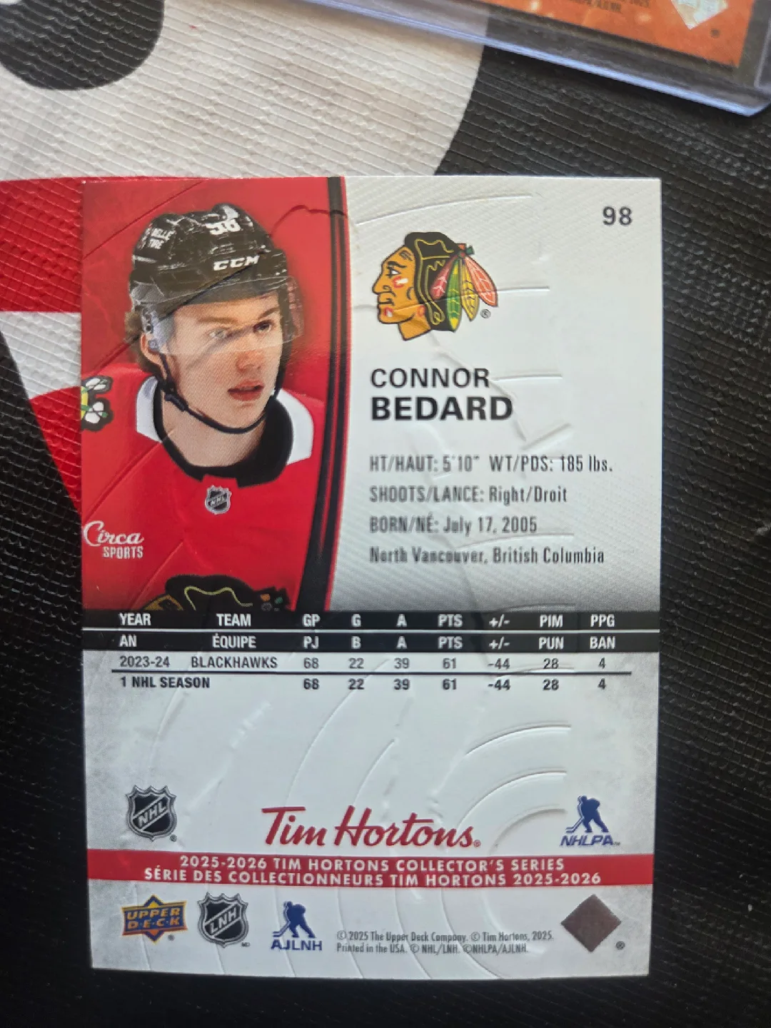 Connor Bedard Upper Deck Tim Hortons Hockey Card image indicator(2)