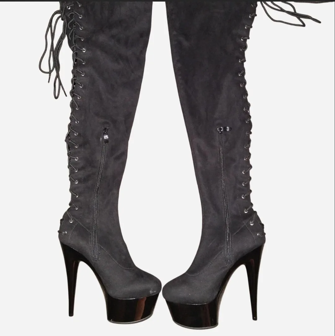 Ellie Sexy 6" Velvet Platform Stiletto's Over the Knee Boots image indicator(4)