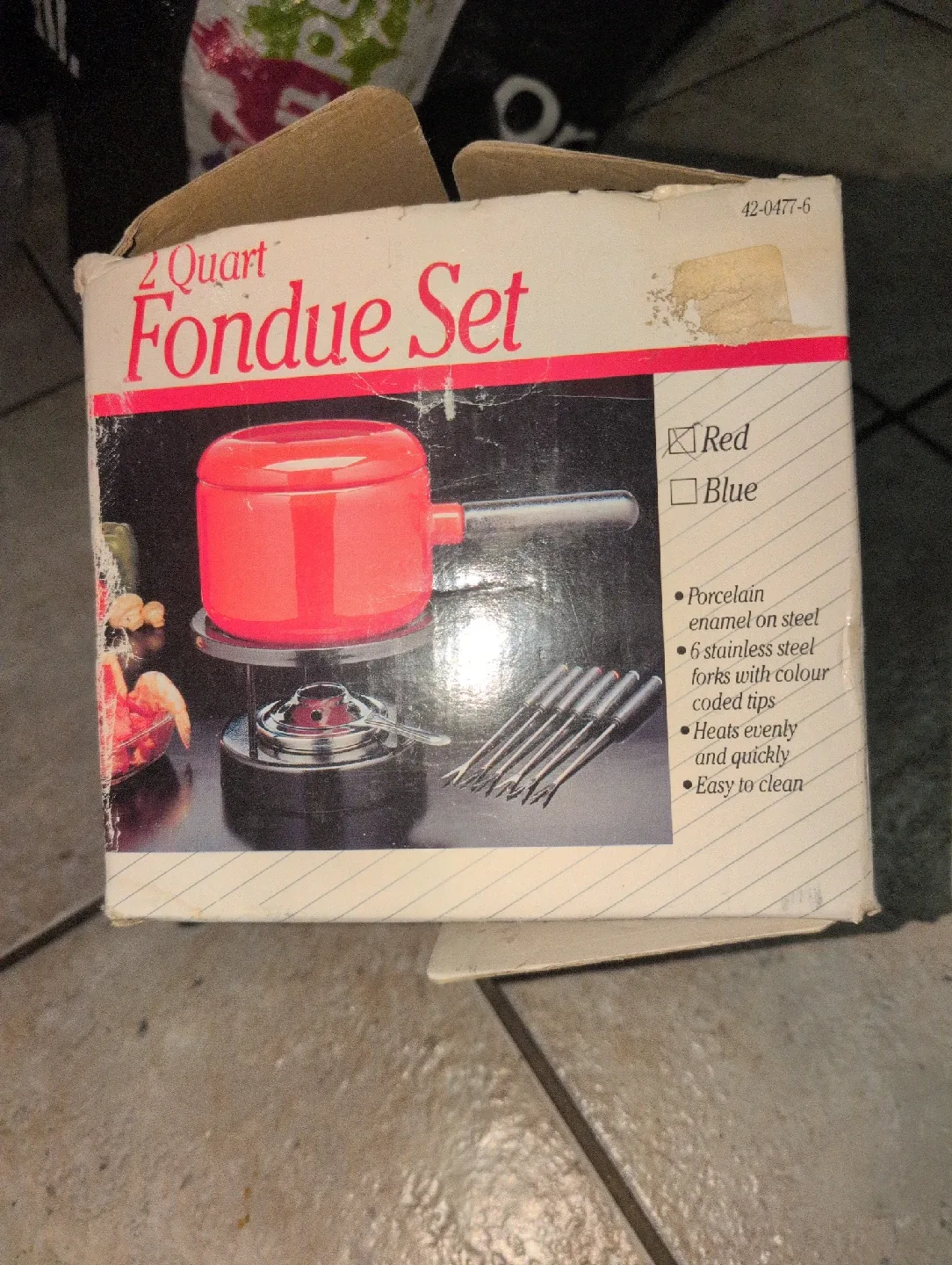Vintage 2 Quart Red Fondue Set