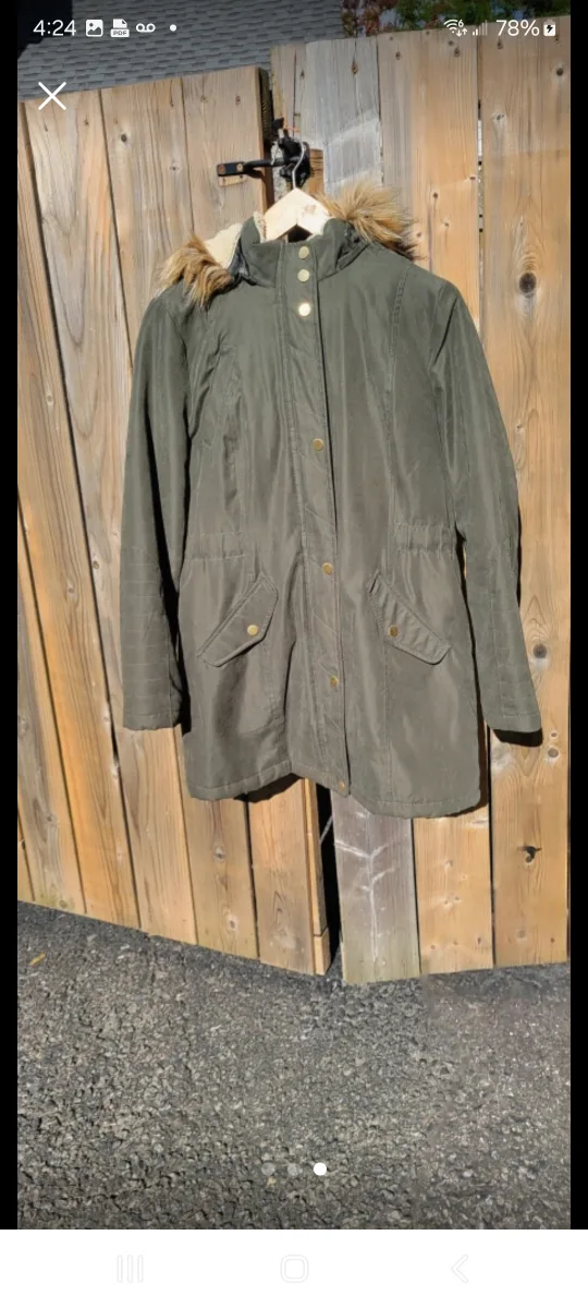 Olive Green Winter Parka with Faux Fur Hood image indicator(3)