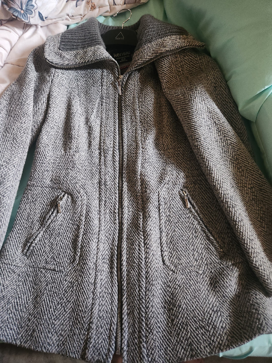 Kensie Grey Herringbone Coat