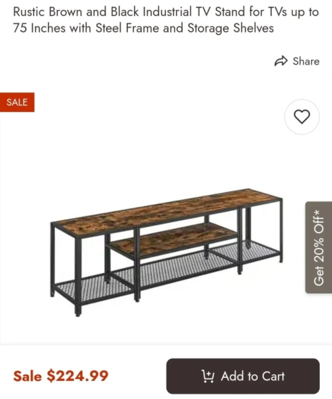 New Rustic Brown TV Stand with Metal Frame image indicator(2)