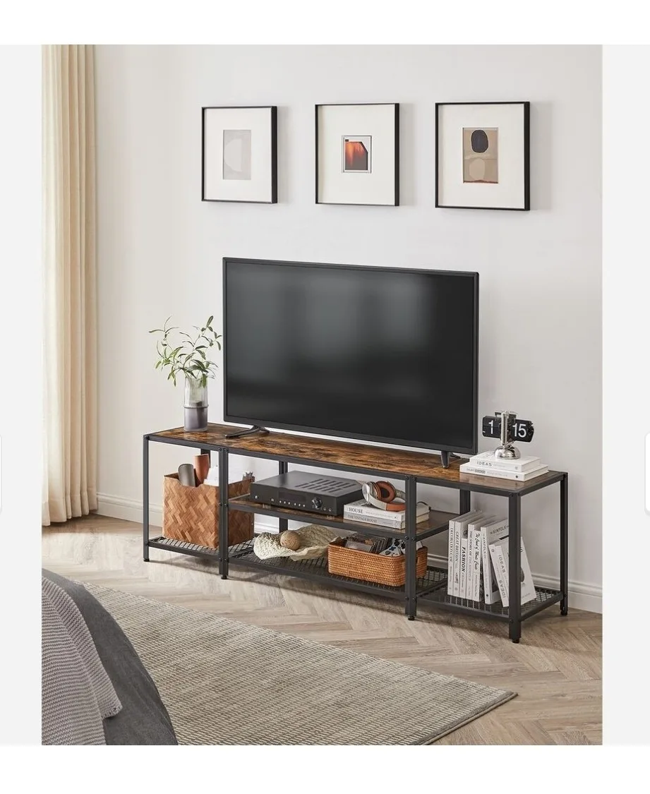 New Rustic Brown TV Stand with Metal Frame image indicator(3)