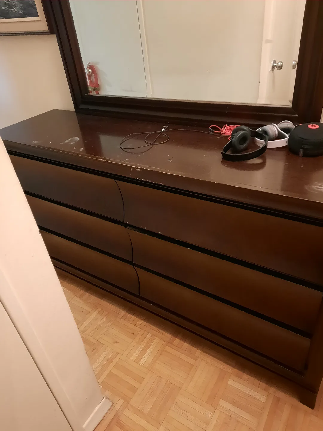 Dark Wood Dresser with Mirror image indicator(2)