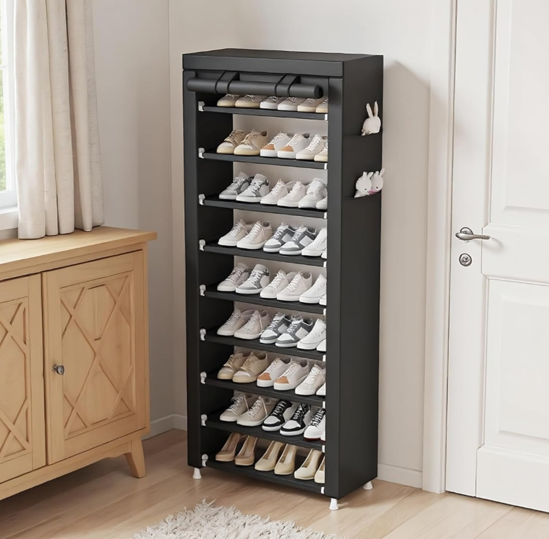 Black 9-Tier Shoe Rack with Cover - photo 4