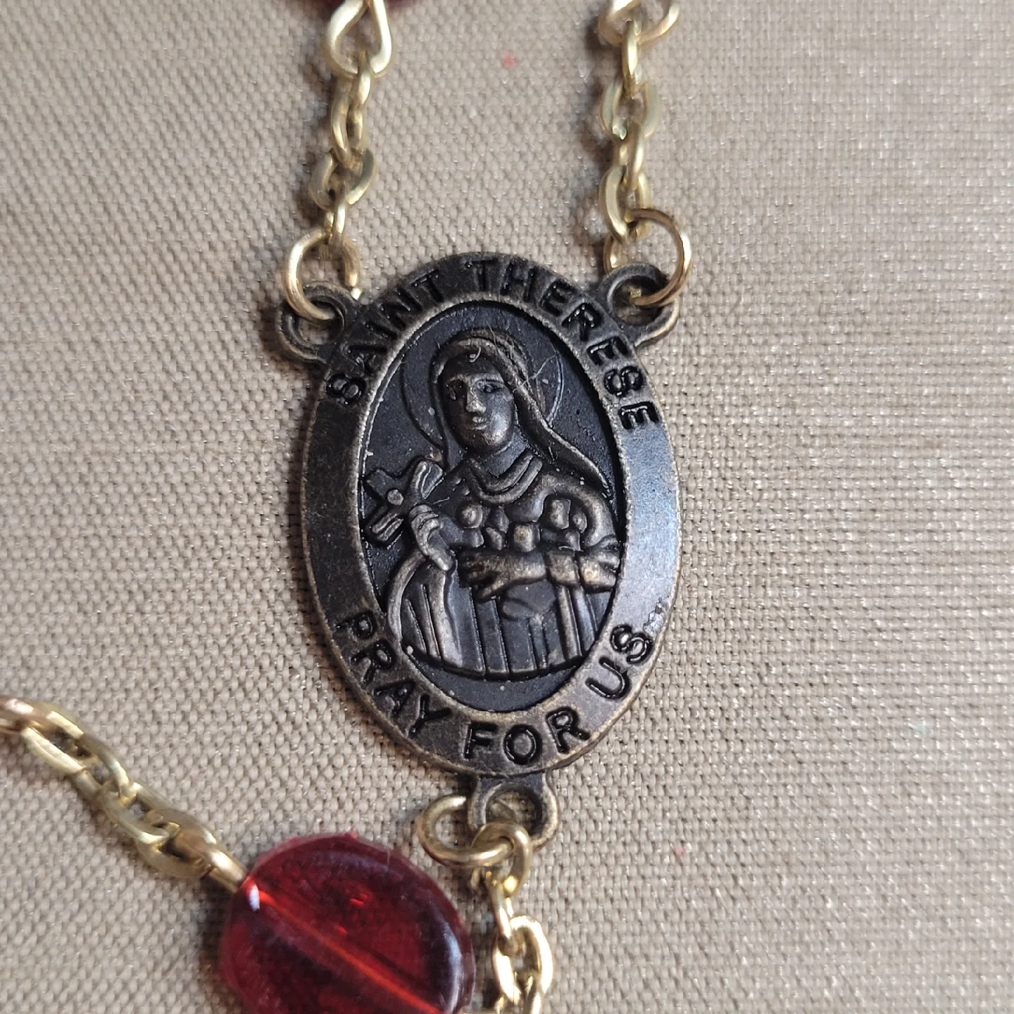 Beautiful Vintage Red Beaded  St Therese Prayer Rosary image indicator(4)