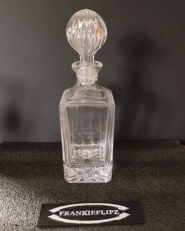 12"'H Heavy Cut Crystal Square Whiskey Decanter w/ Stopper