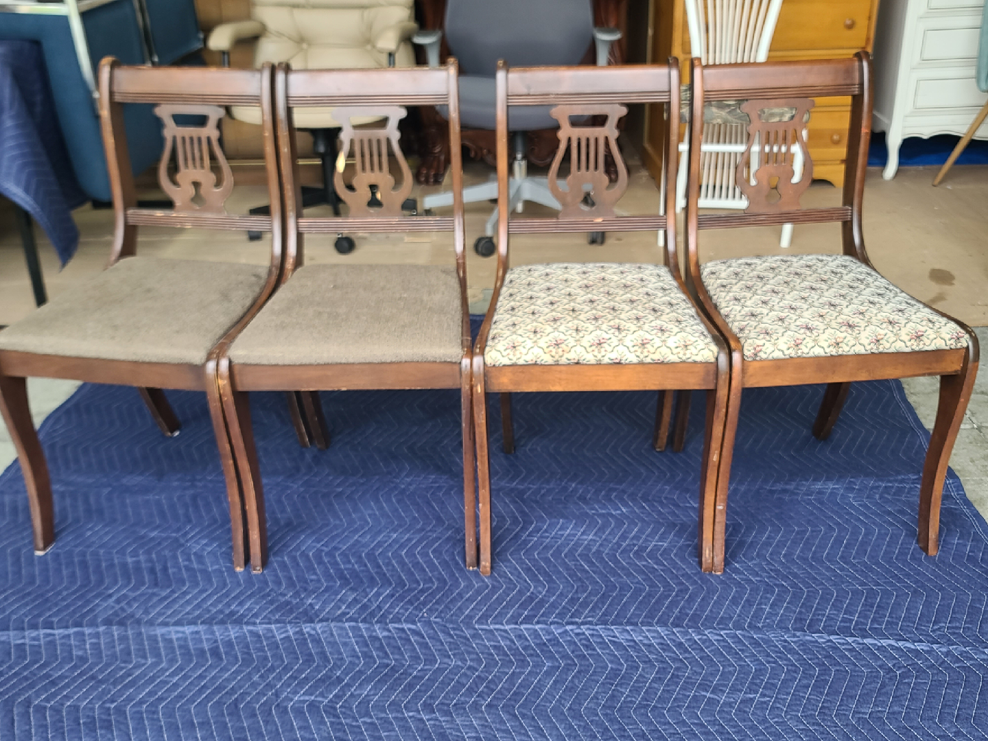 Antique Lyre Back Dining Chairs - Set of 4