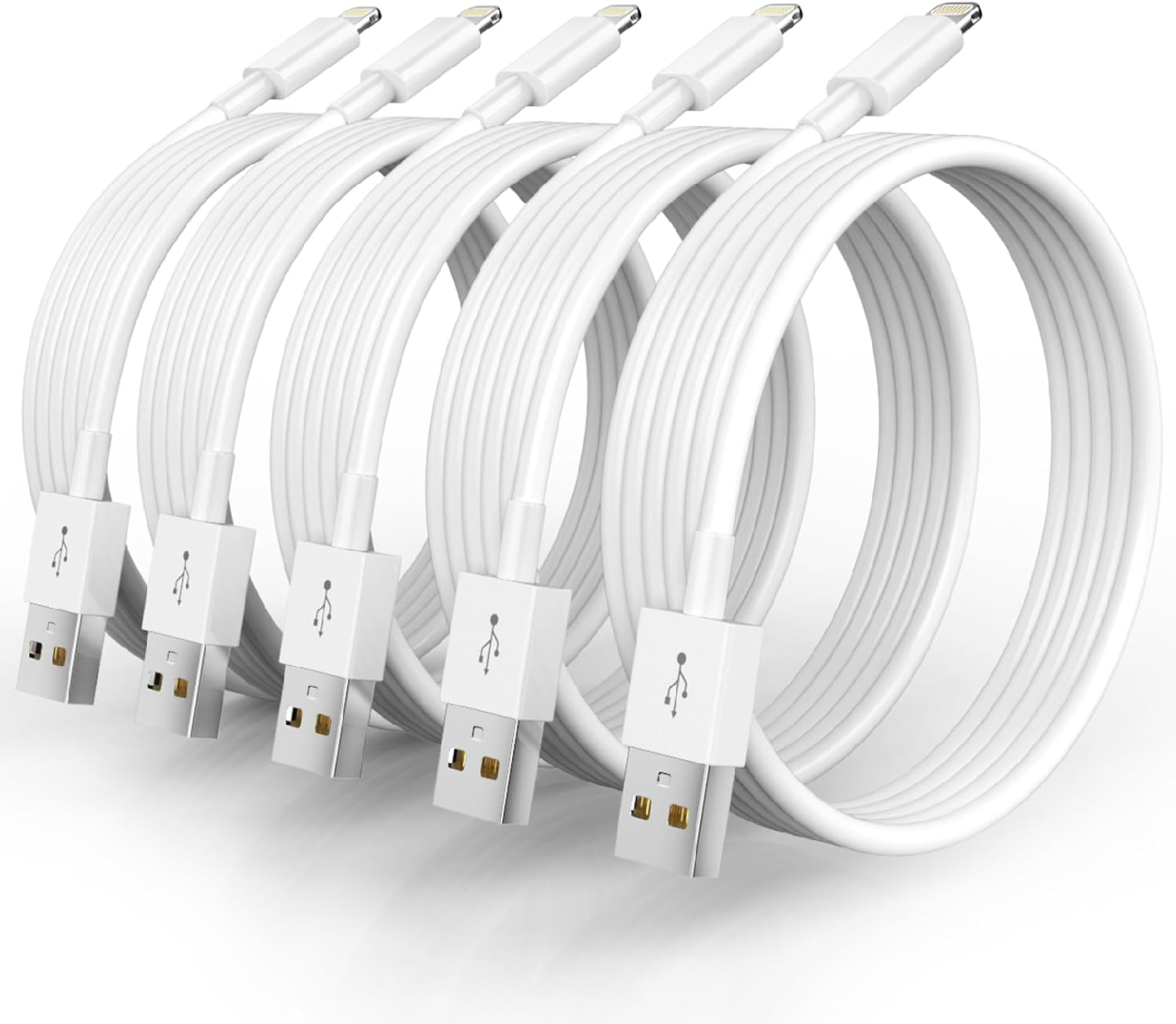 5 Pack iPhone Charger Cable 3 Ft, White 3ft Long iPhone Charger