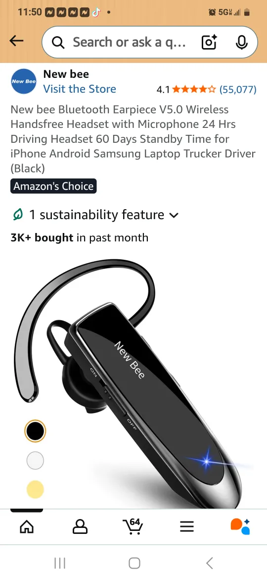 New Bee Bluetooth Earpiece V5.0 - Black image indicator(2)