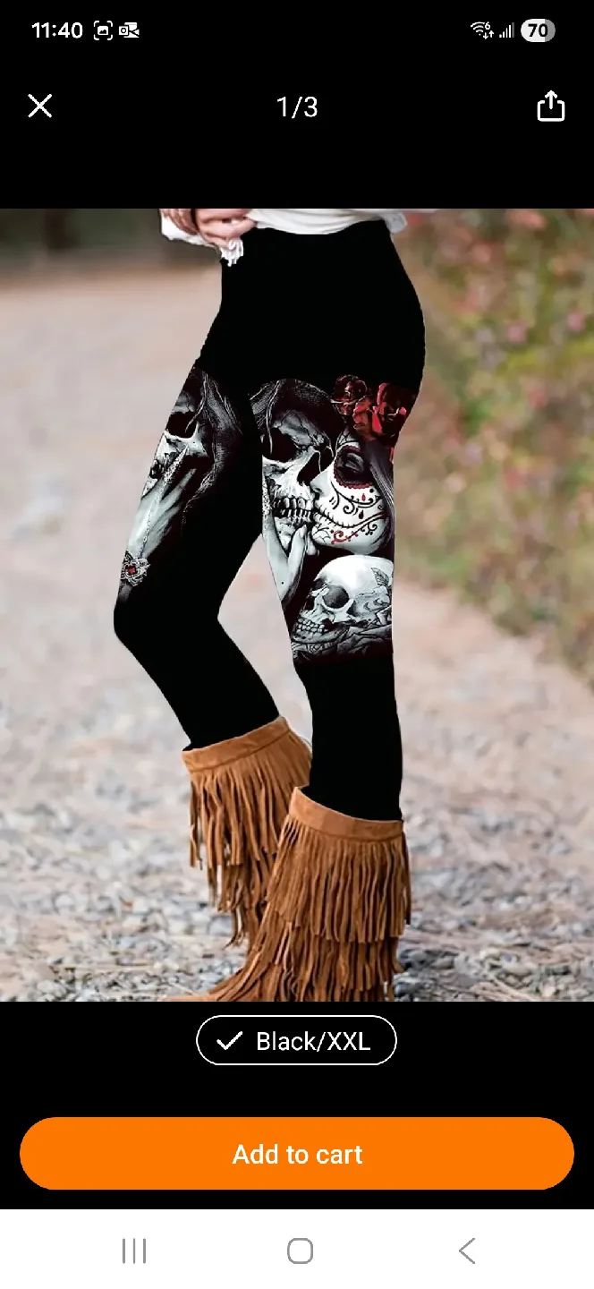 Black Skull Print Leggings - XXL thumbnail