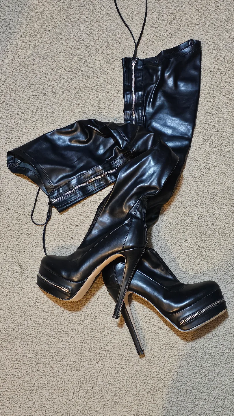 Black Thigh High Platform Heel Boots thumbnail