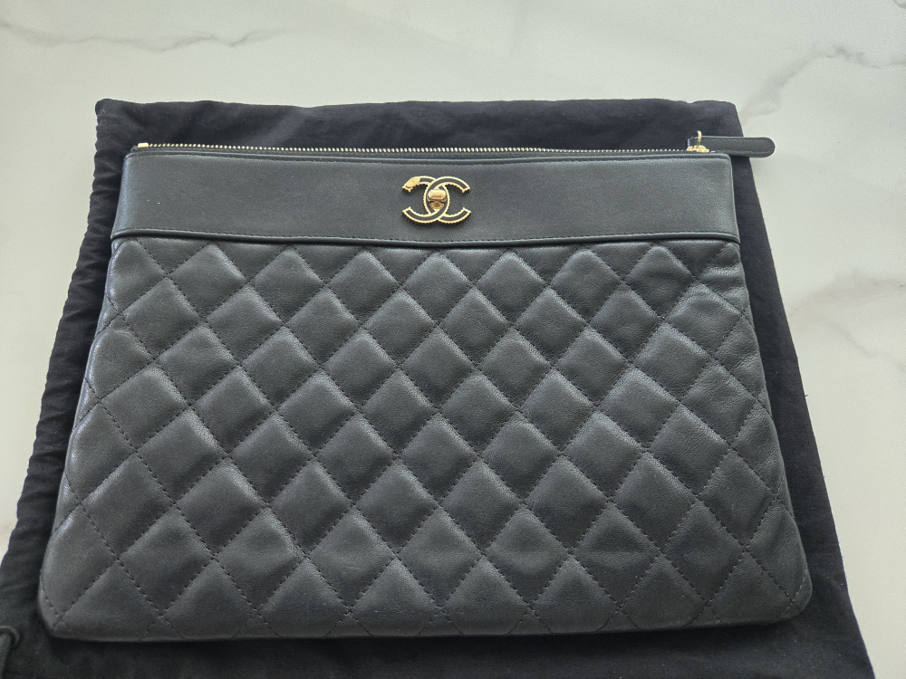 Chanel Black Quilted Leather Clutch