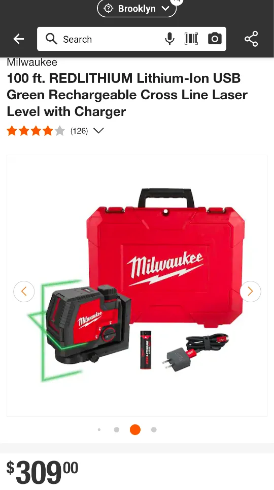 100FT Milwaukee - RECHARGEABLE Green Cross Line Laser Level image indicator(2)