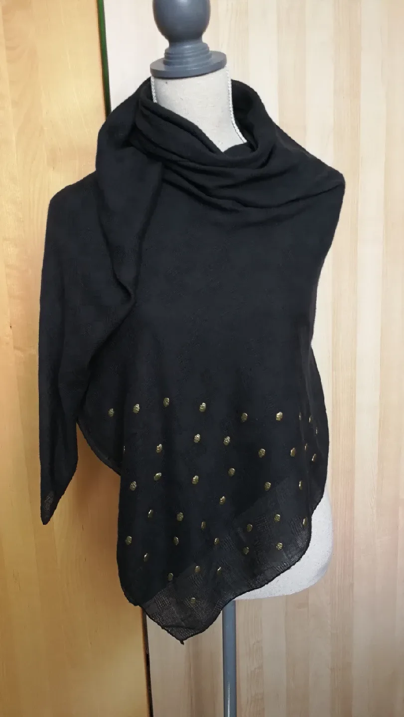 Black Scarf/shawl with Gold Skull Embellishments image indicator(4)