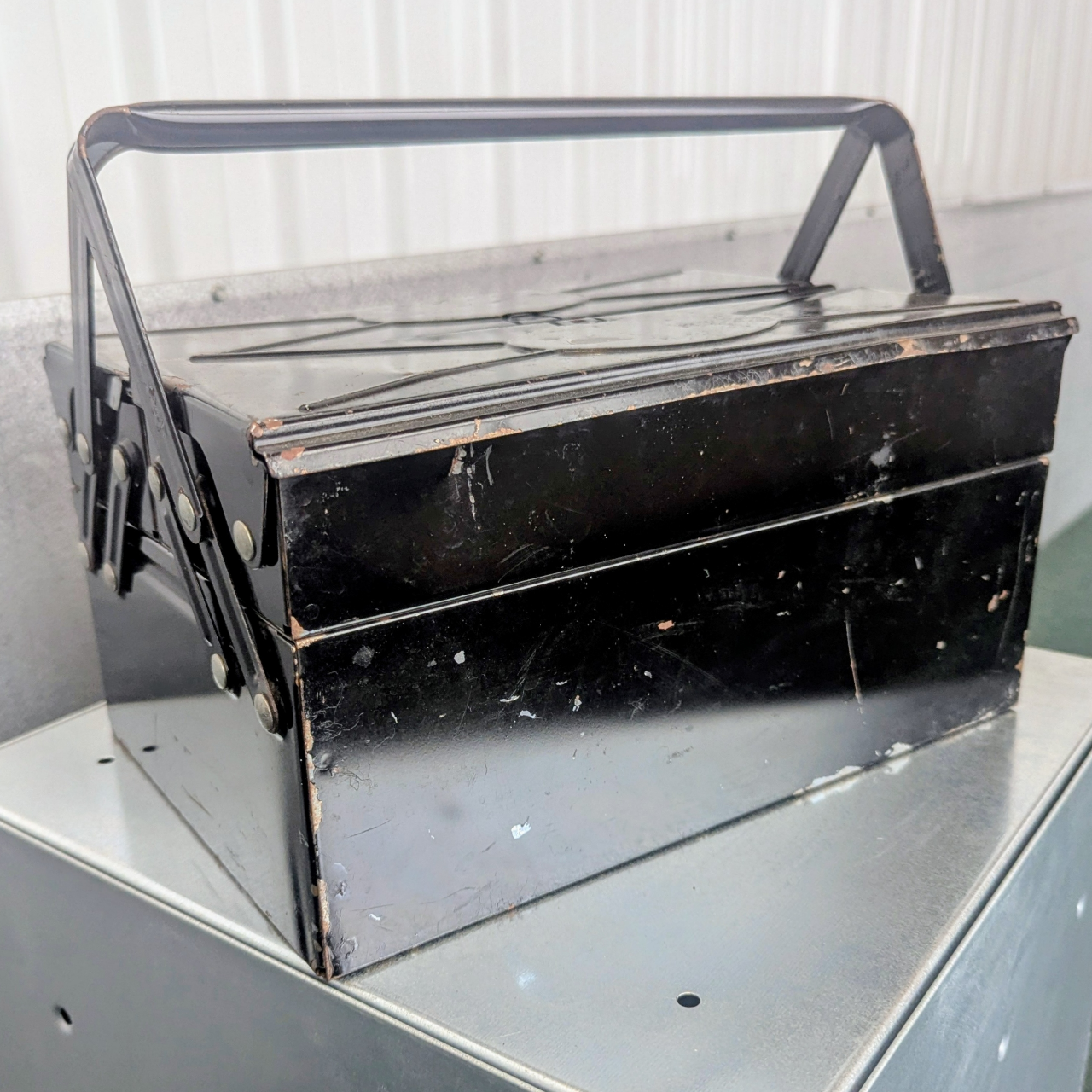 Vintage Black Metal Cantilever Toolbox