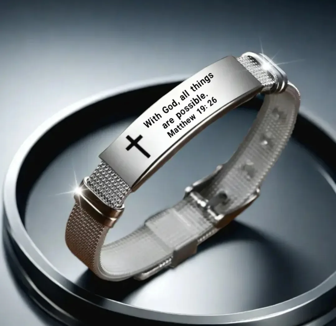 Silver Bracelet with Cross & Bible Verse image indicator(3)