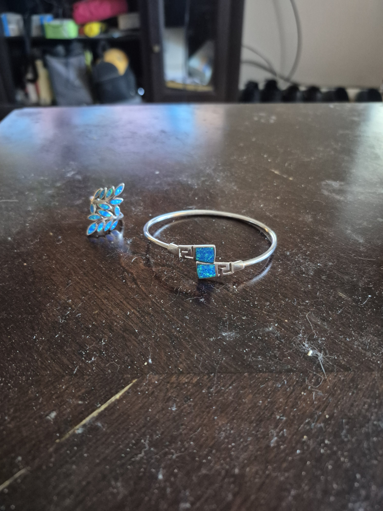 silver set with opal stones