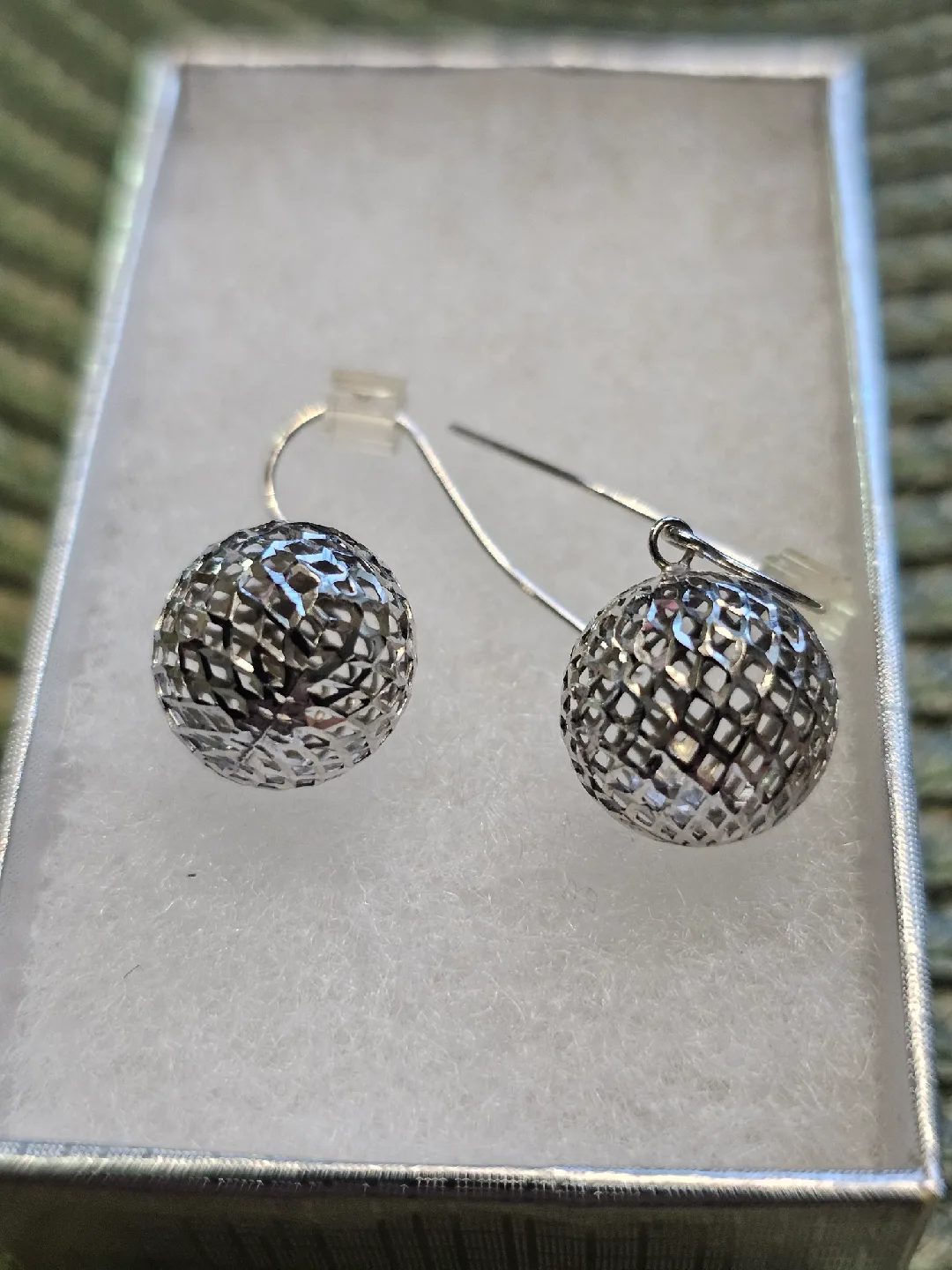 10K White Gold Ball Drop Earrings - Lightweight thumbnail
