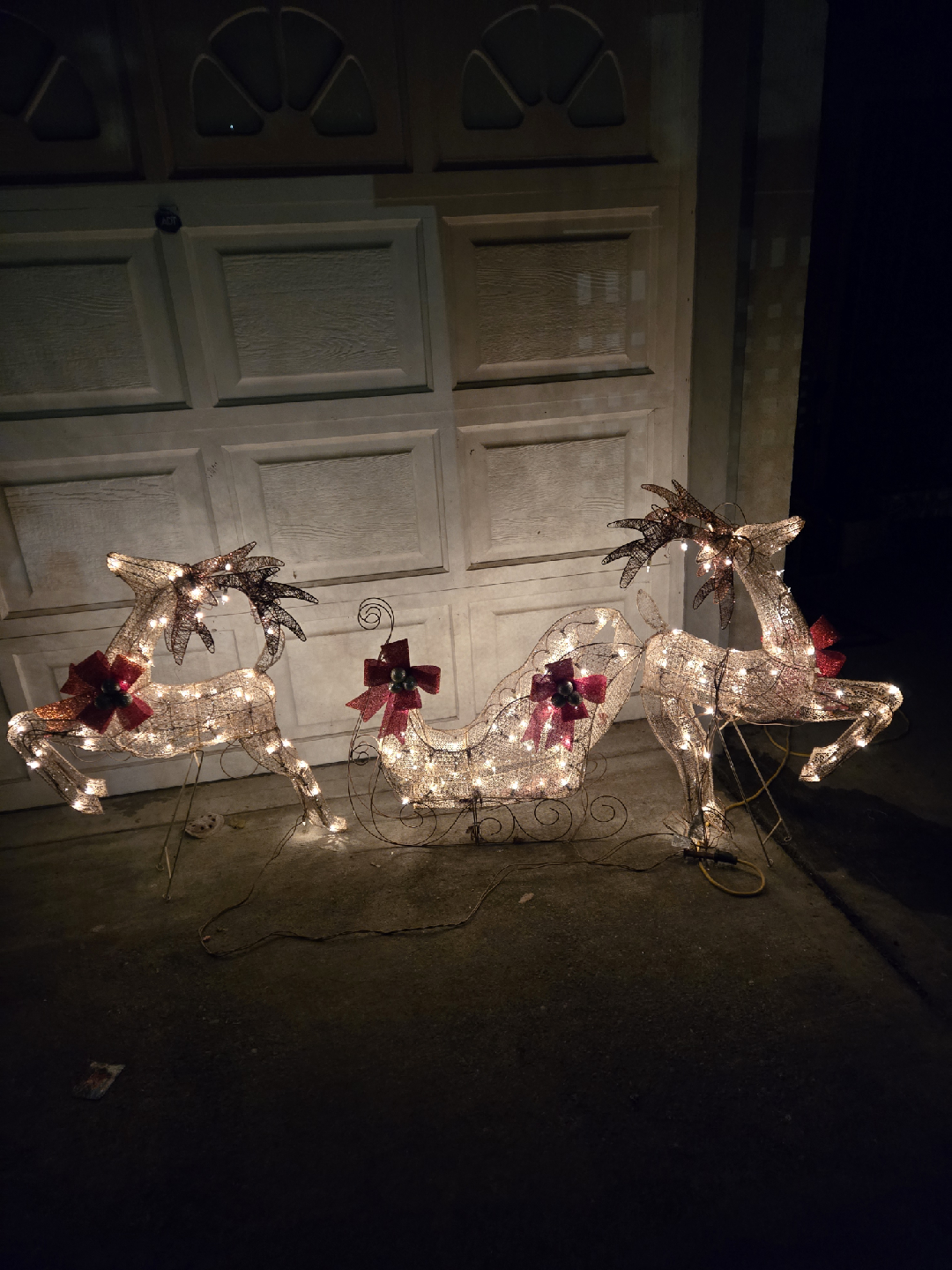 Christmas decorations Reindeer w lights and snow sled