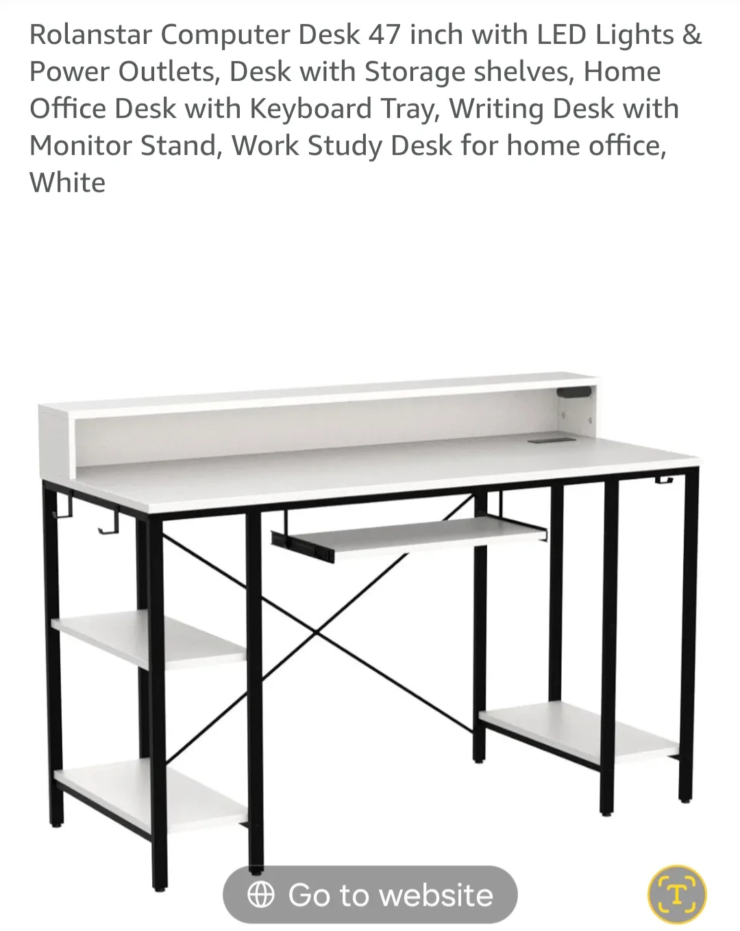 Rolanstar 47" White Computer Desk with LED Lights thumbnail