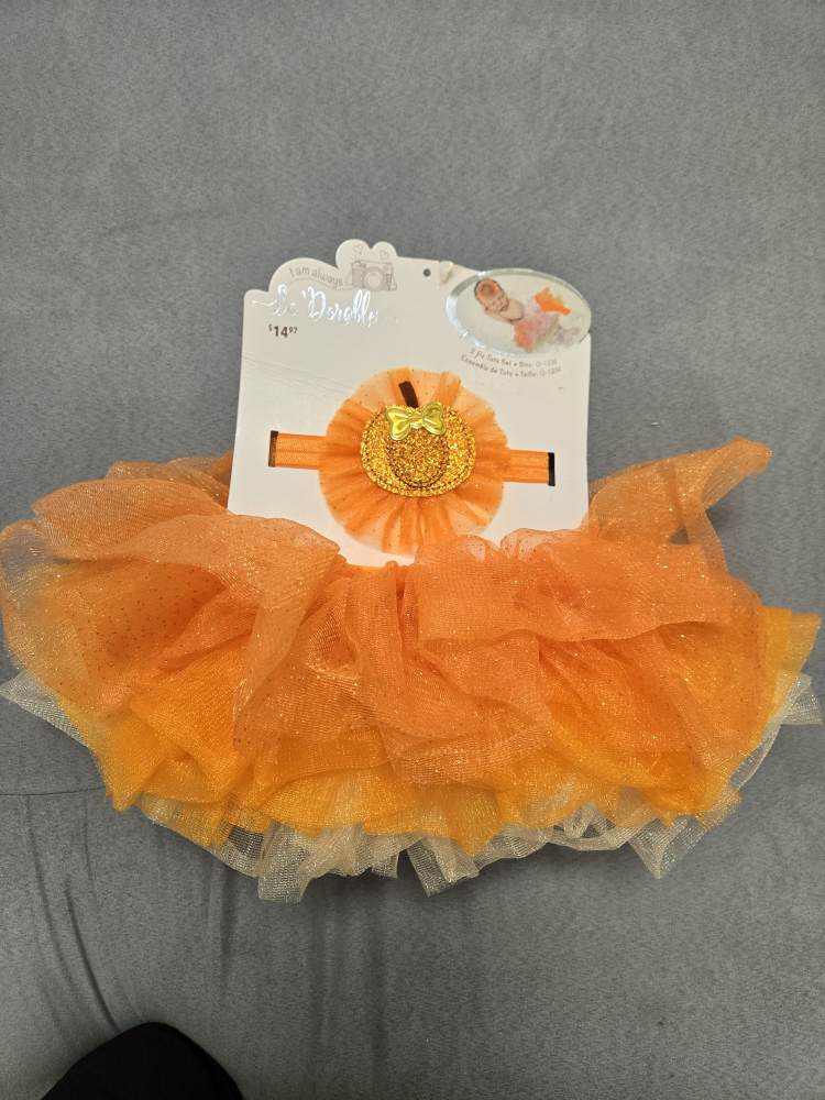 Baby infant orange skirt w headband pumpkin halloween