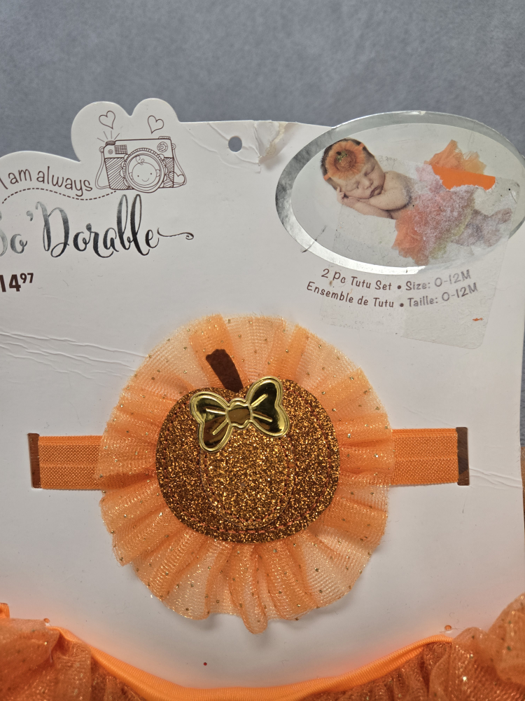 Baby infant orange skirt w headband pumpkin halloween - photo 3