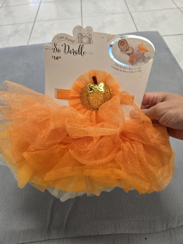 Baby infant orange skirt w headband pumpkin halloween - photo 4