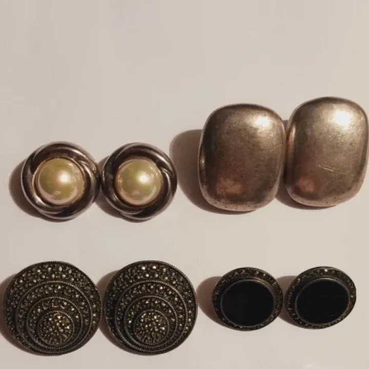 Lot of 4 × Pairs Sterling Silver 925 Marcasite Earrings thumbnail