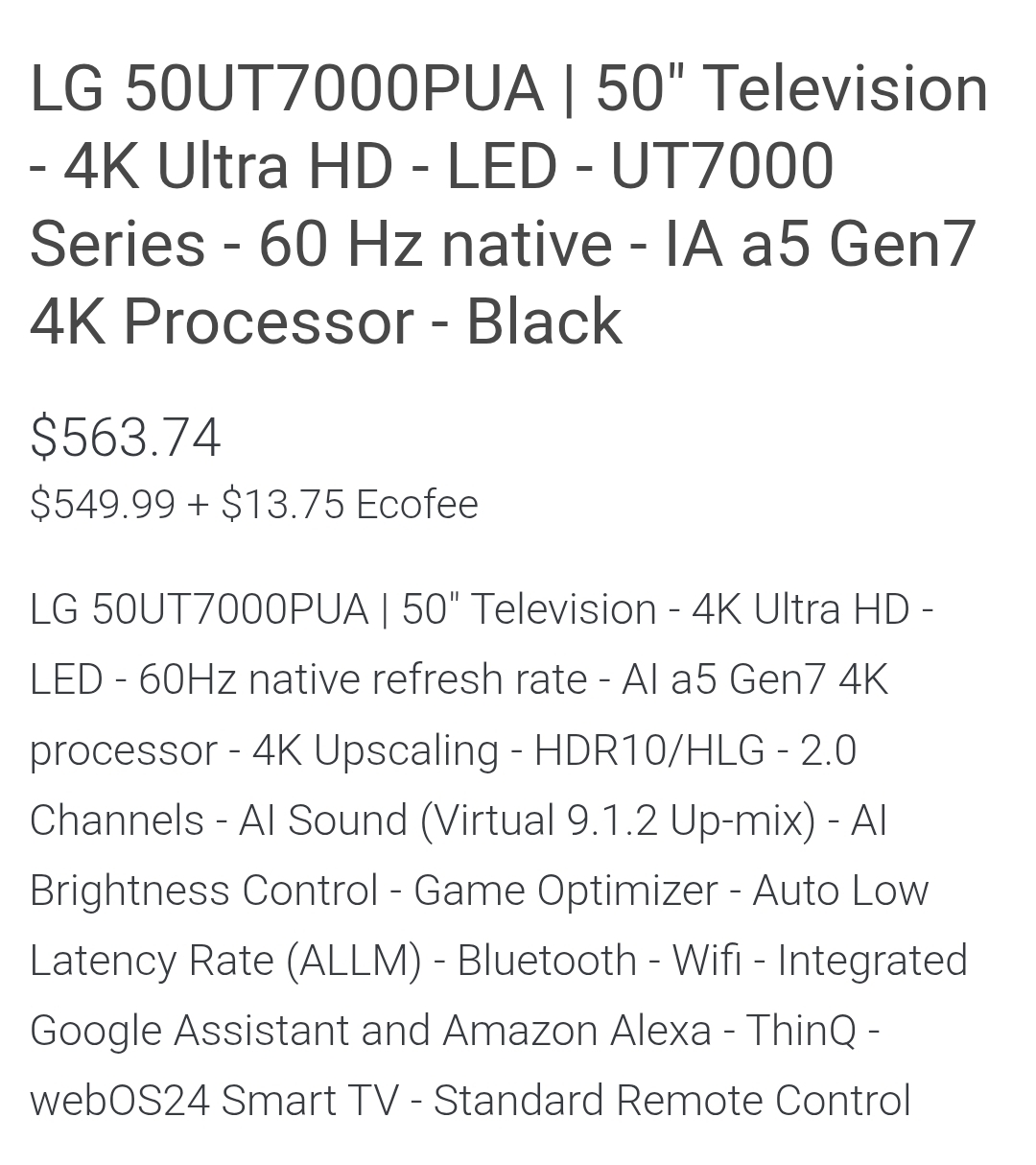 LG 50" 4K UHD HDR LED webOS Smart TV - photo 2