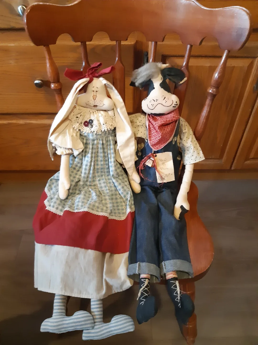 Vintage 1993 Rustic Country Cow & Rabbit Ragdolls