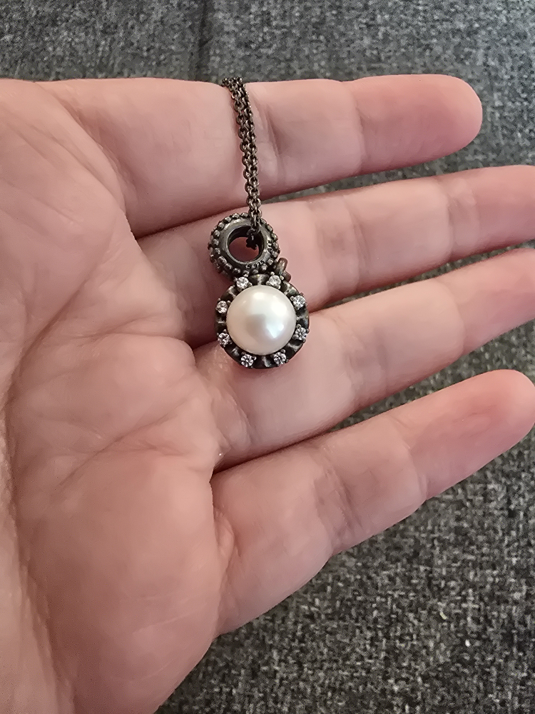 Pandora Freshwater Pearl Pendant w Cubic Zirconia Necklace