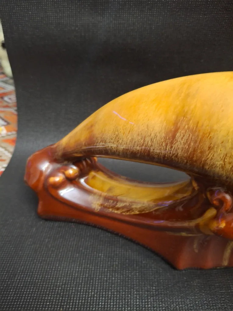 Vintage Dolphin Ceramic Figurine  Brown & Yellow image indicator(2)