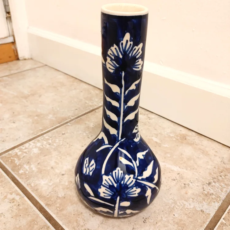 Blue & White Ceramic  Floral Vase thumbnail