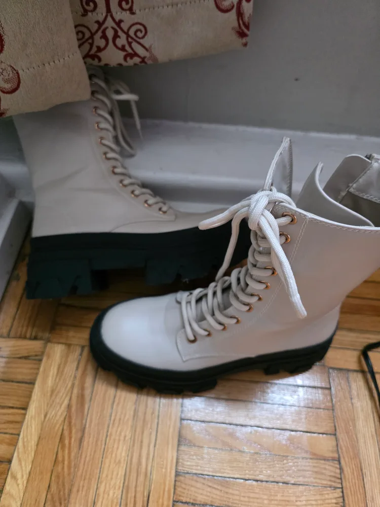 White Lace-Up Platform Boots image indicator(2)
