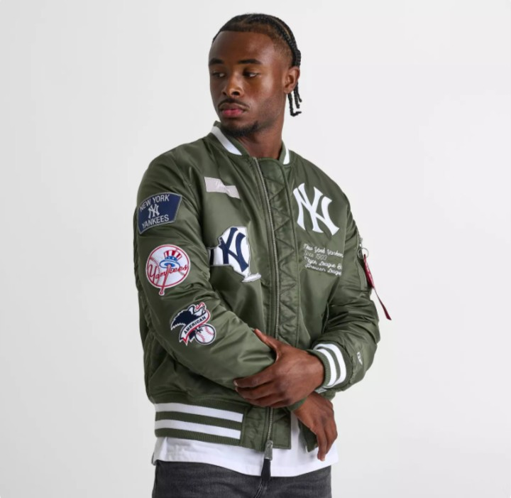 New York Yankees Alpha Industries Olive Green MA-1 Bomber Jacket - photo 5