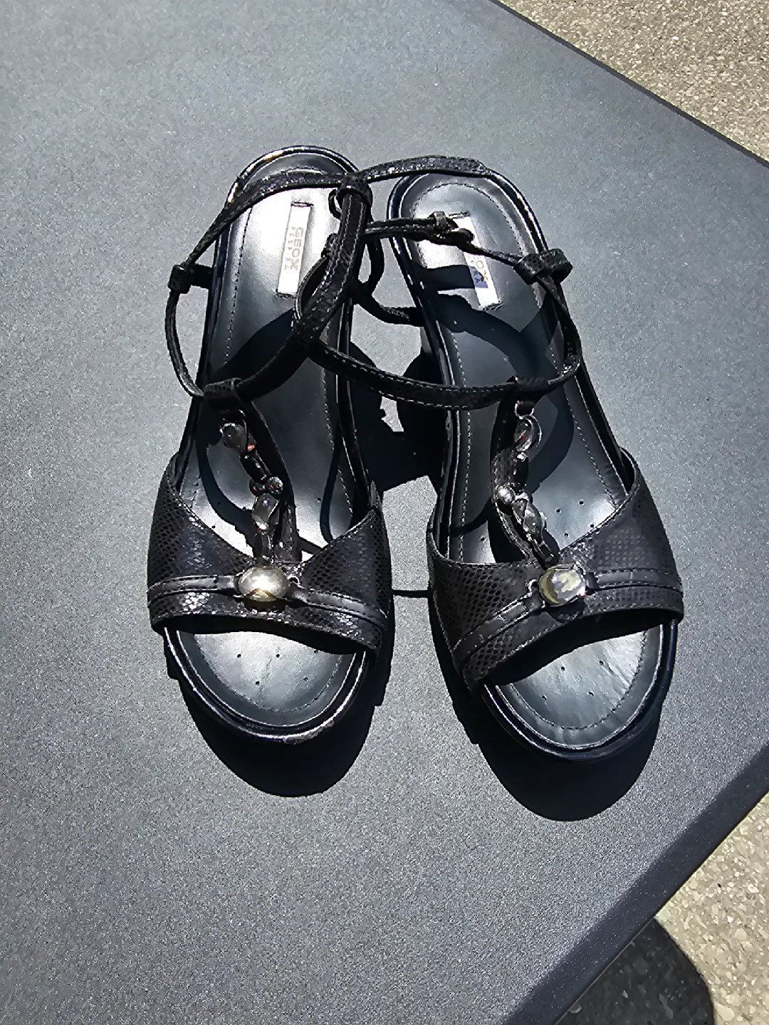 Geox Black Wedge Sandals, Size 6 image indicator(2)