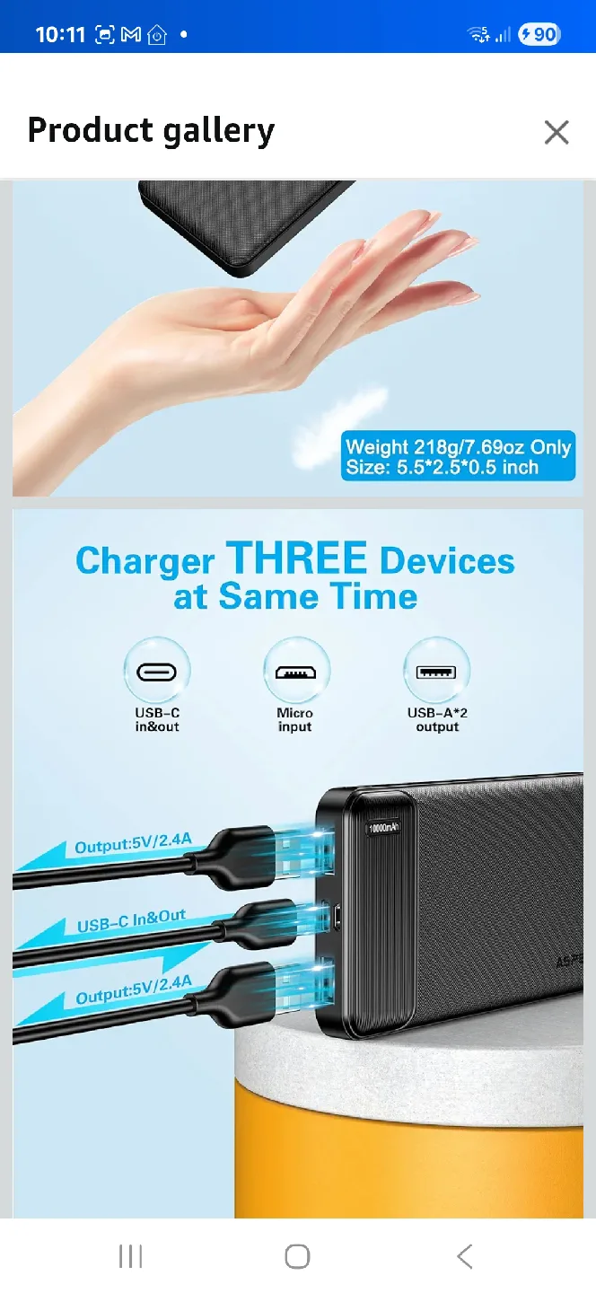 New10000mAh USB C Output Portable Charger Power Bank image indicator(4)