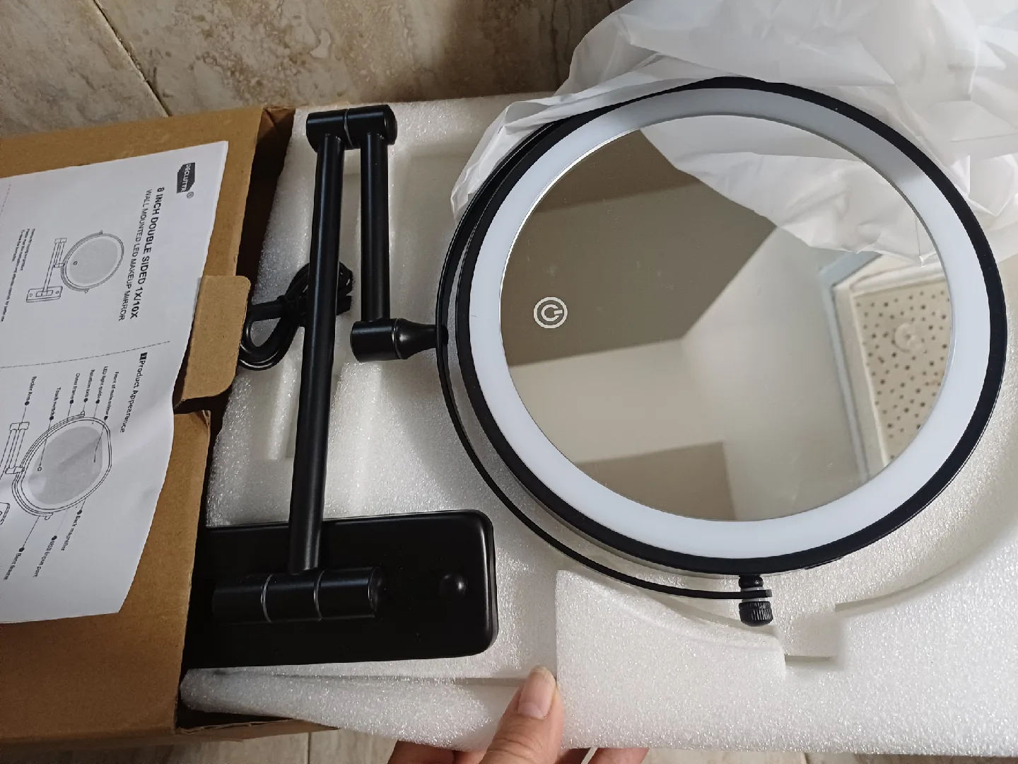 NEW 'Decluttr' 8" Wall Mounted LIGHTED Mirror, 1x/10x MAGNIFY image indicator(3)