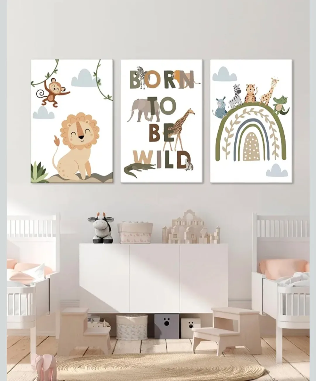 Set of 3 Safari Animal Canvas Print Wall Art 12"x16" image indicator(3)