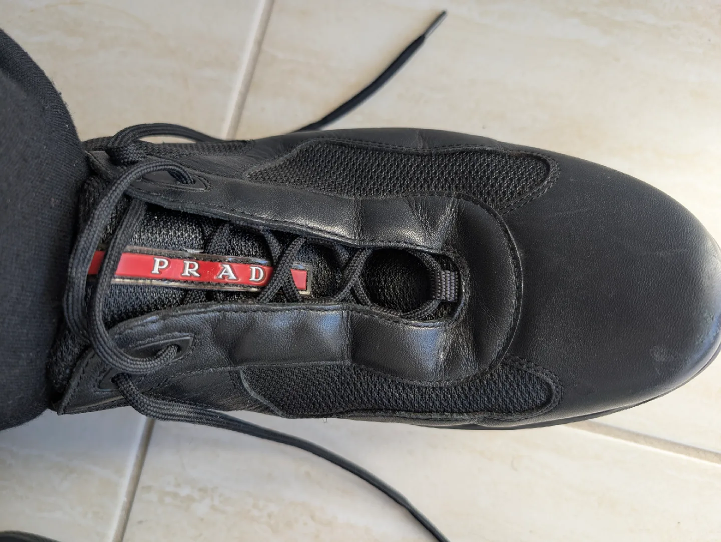 Prada Black Leather Sneakers Size 13 image indicator(4)