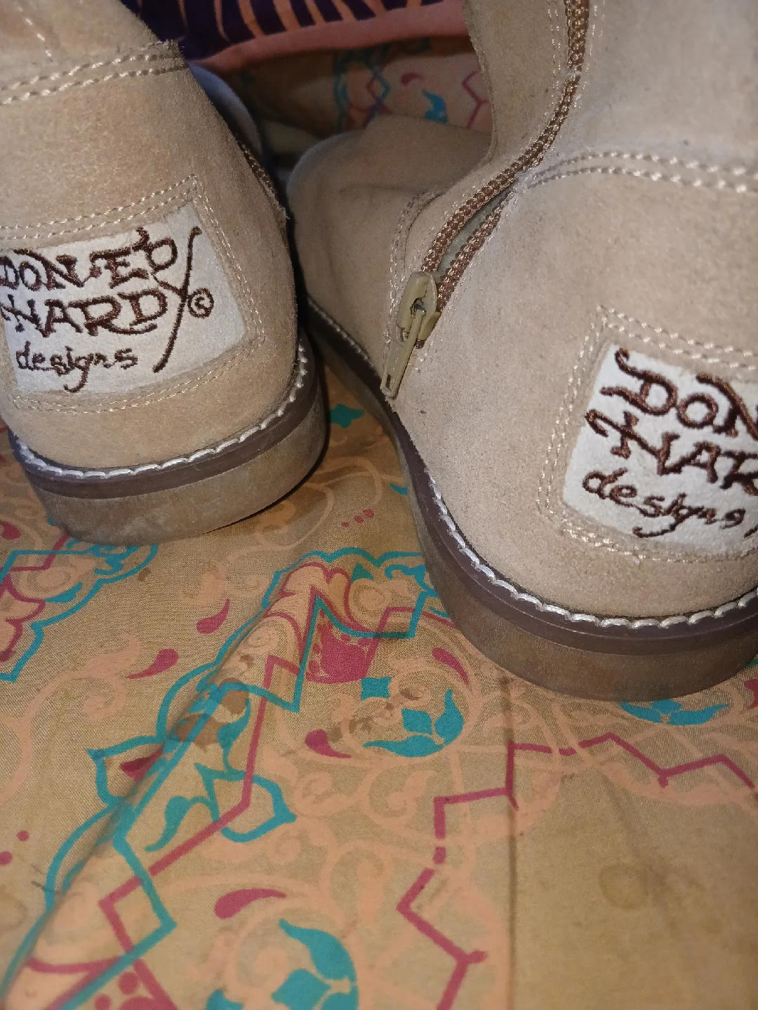 Ed Hardy Beige Suede Boots with Skull Design image indicator(2)