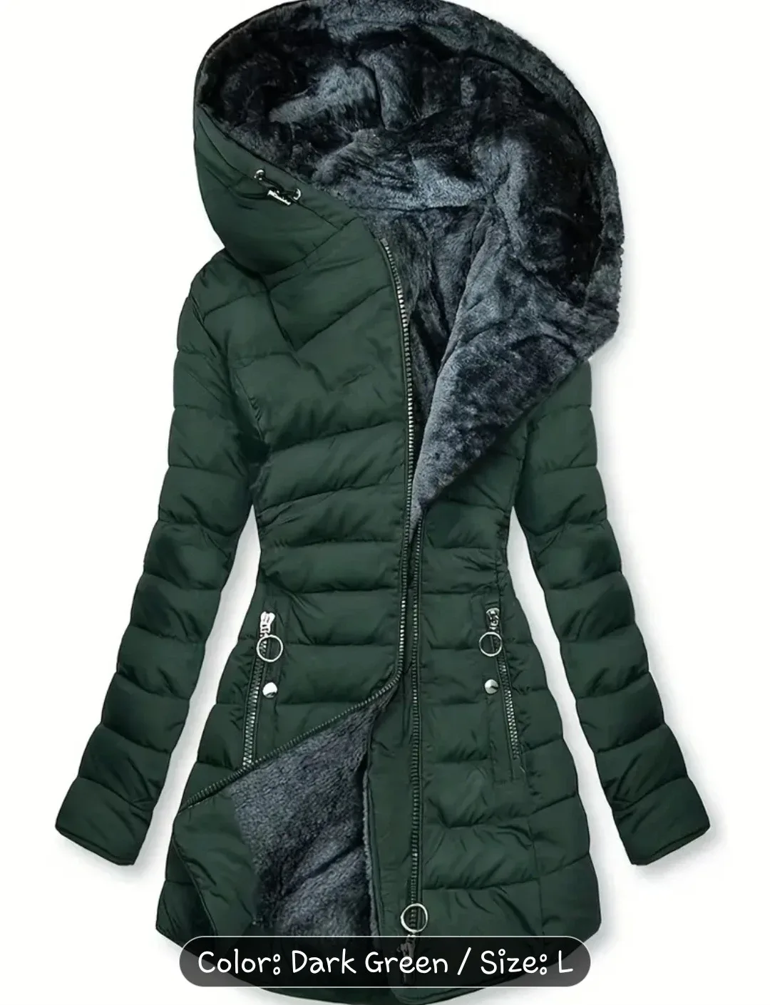 Dark Green Puffer Coat - Size L✨️🧥 image indicator(2)