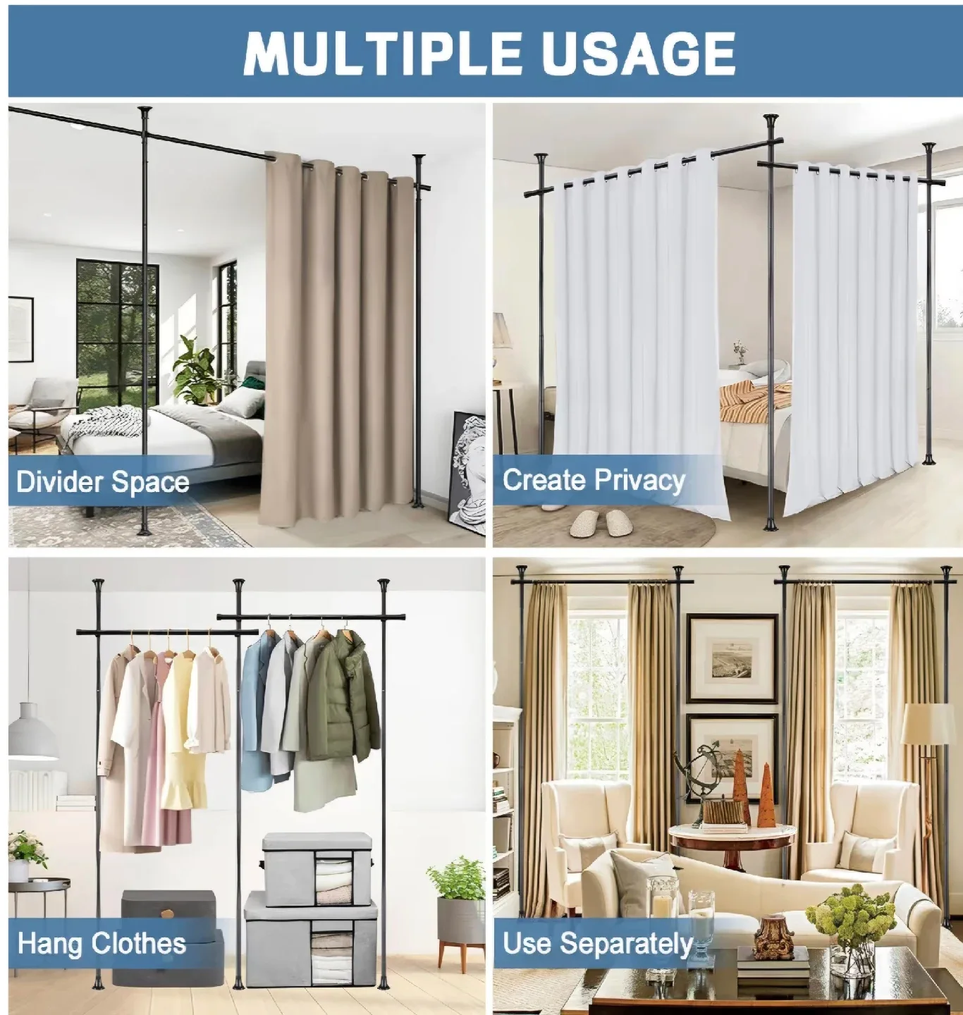 Adjustable Closet Divider Rods Set of 2 9ft image indicator(2)