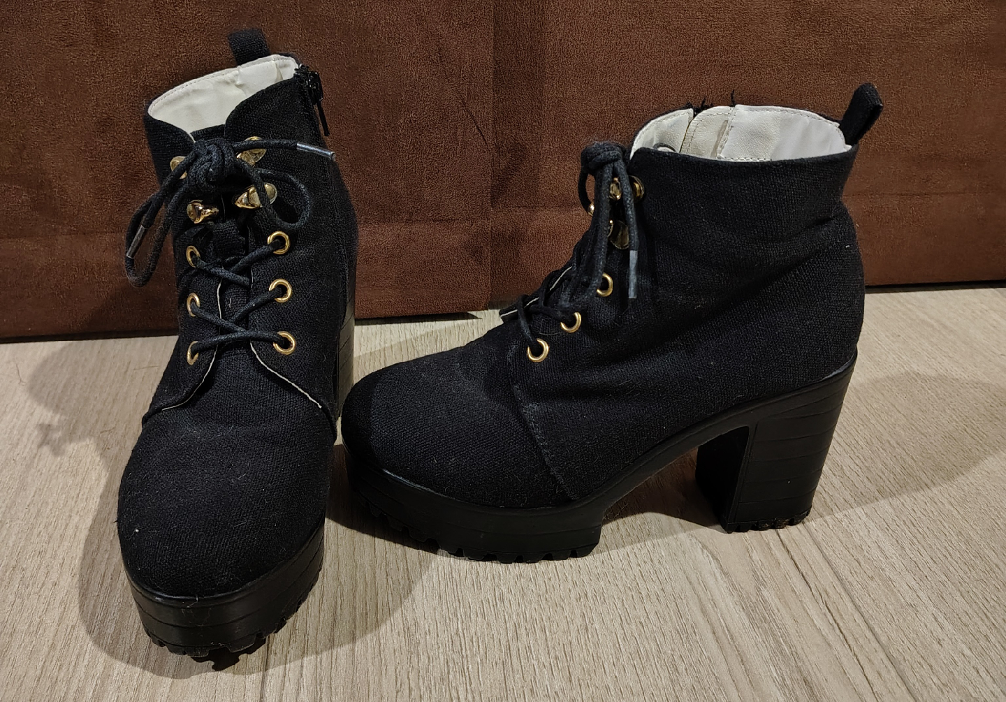 Black Lace-Up Platform Ankle Boots