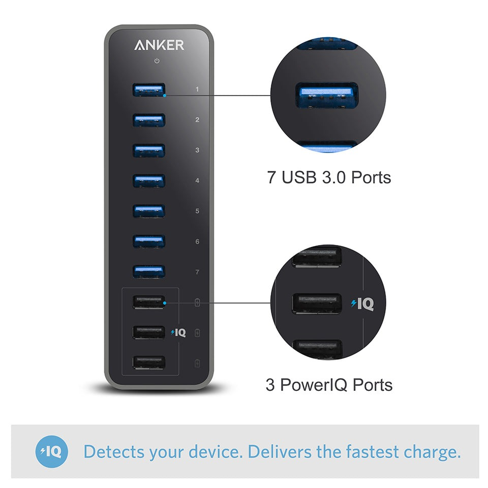 Anker USB Hub, USB 3.0 Hub, 10 Port 60W Data Hub - photo 2