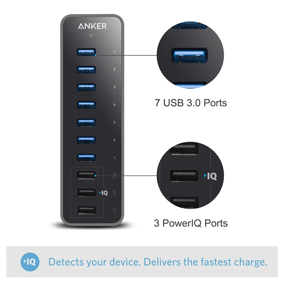 Anker USB Hub, USB 3.0 Hub, 10 Port 60W Data Hub image indicator(2)