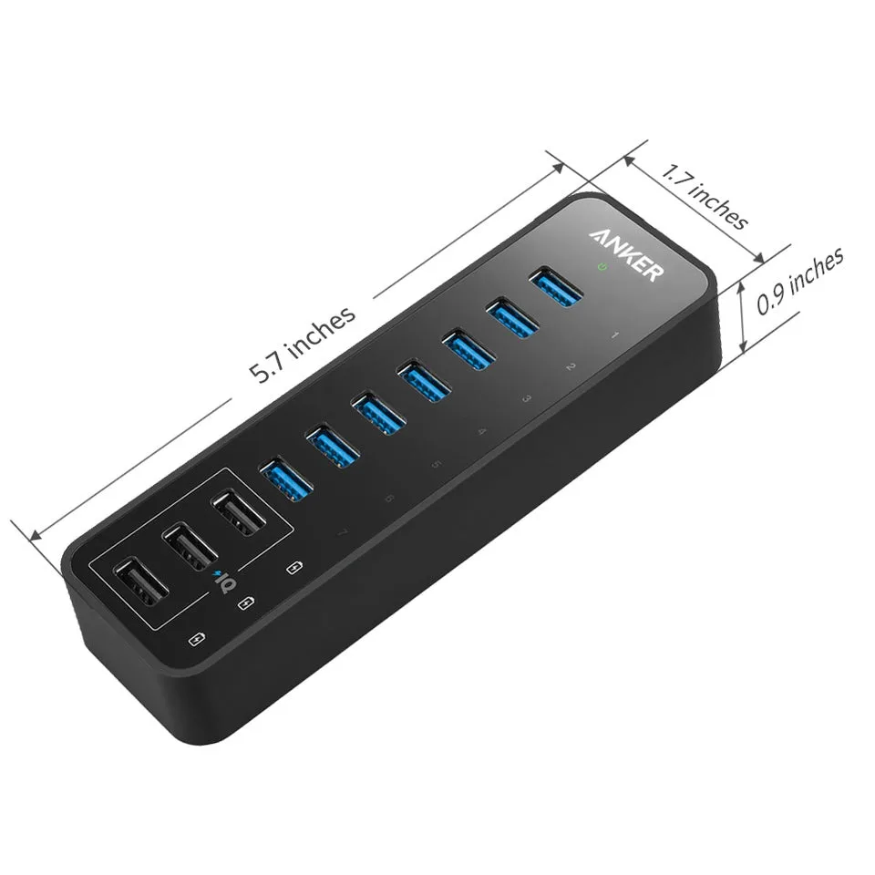 Anker USB Hub, USB 3.0 Hub, 10 Port 60W Data Hub image indicator(3)
